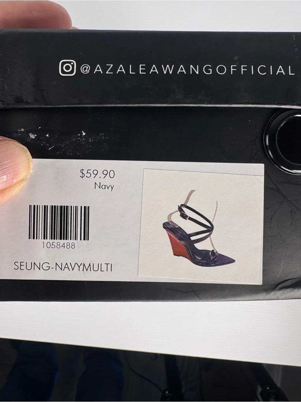 Azalea Wang Seung Navy Multi Patent Wedge Heels | Strappy Pointed Toe Sz 6 - 7.5
